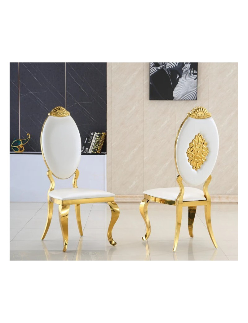 DT317 7PC Dining Set Modern Style White Marble Top Stainless Steel & Gold Finish by Artisan Furniture