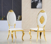 DT317 7PC Dining Set Modern Style White Marble Top Stainless Steel & Gold Finish by Artisan Furniture