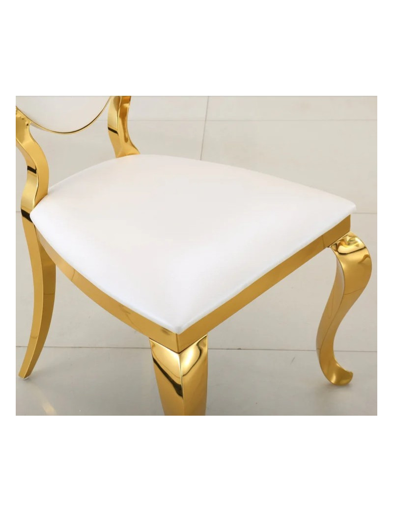 DT317 7PC Dining Set Modern Style White Marble Top Stainless Steel & Gold Finish by Artisan Furniture