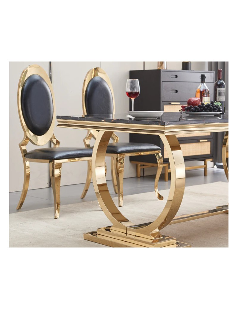 RDT316GMB 7PC Dining Set Modern Style Black Marble Top Stainless Steel & Gold Finish by Artisan Furniture
