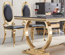 RDT316GMB 7PC Dining Set Modern Style Black Marble Top Stainless Steel & Gold Finish by Artisan Furniture