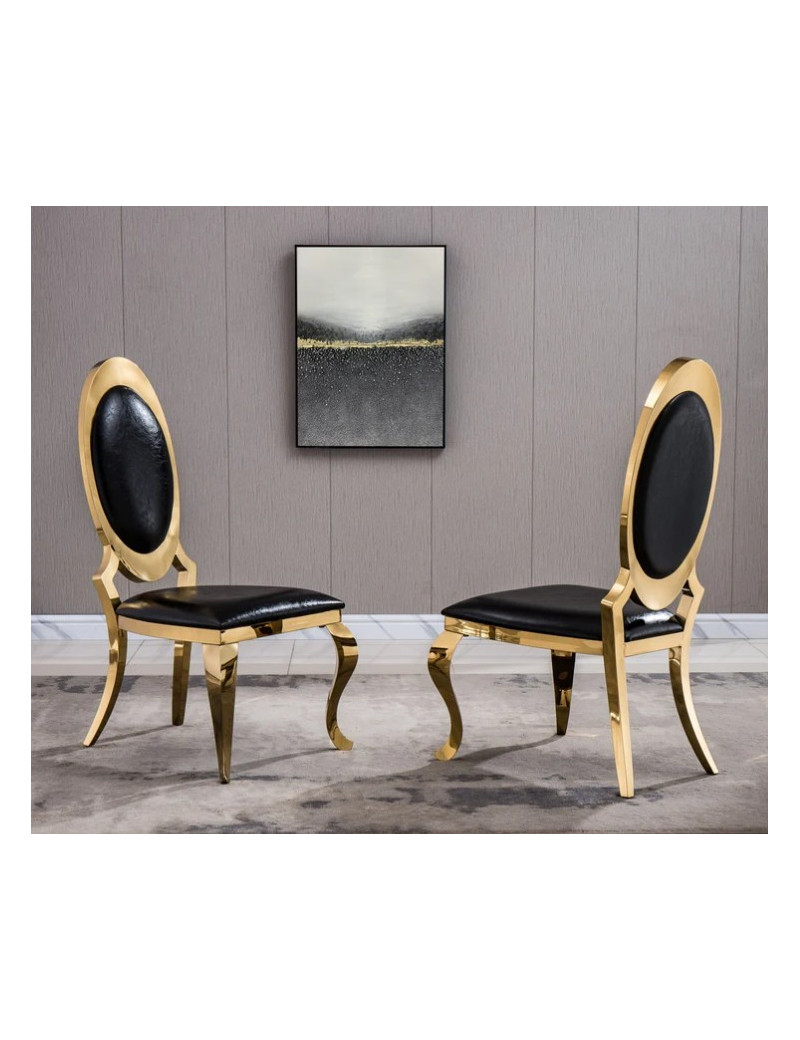 RDT316GMB 7PC Dining Set Modern Style Black Marble Top Stainless Steel & Gold Finish by Artisan Furniture