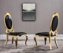 RDT316GMB 7PC Dining Set Modern Style Black Marble Top Stainless Steel & Gold Finish by Artisan Furniture