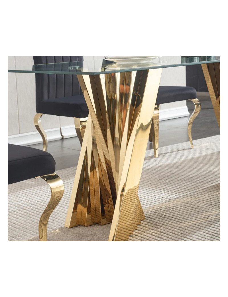 DT031 7PC Dining Set Modern Style Clear Tempered Glass Stainless Steel  Gold Finish by Artisan Furniture