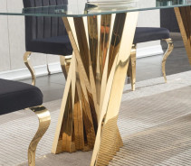 DT031 7PC Dining Set Modern Style Clear Tempered Glass Stainless Steel  Gold Finish by Artisan Furniture