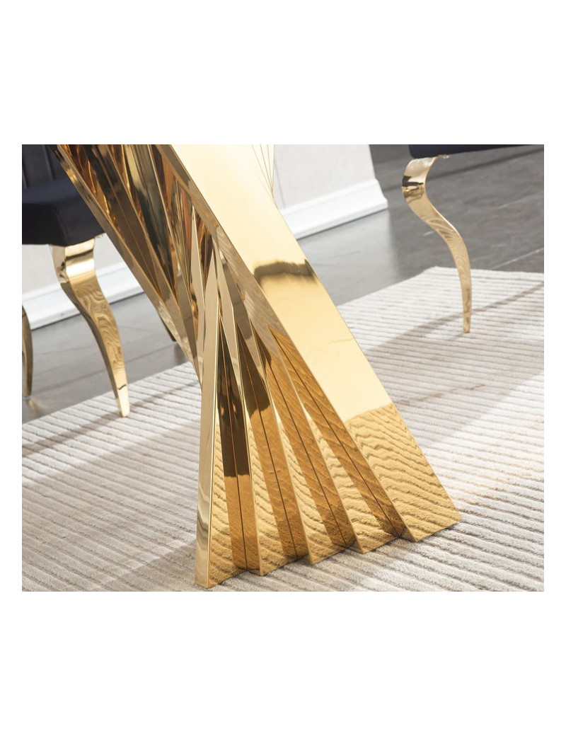 DT031 7PC Dining Set Modern Style Clear Tempered Glass Stainless Steel  Gold Finish by Artisan Furniture