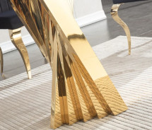DT031 7PC Dining Set Modern Style Clear Tempered Glass Stainless Steel  Gold Finish by Artisan Furniture