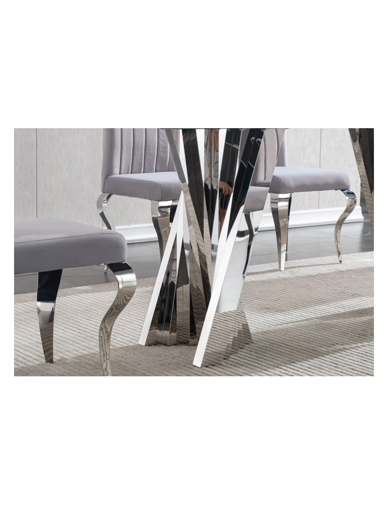 DT031 7PC Dining Set Modern Style Clear Tempered Glass Stainless Steel Silver Finish by Artisan Furniture