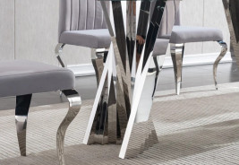DT031 7PC Dining Set Modern Style Clear Tempered Glass Stainless Steel Silver Finish by Artisan Furniture