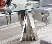 DT031 7PC Dining Set Modern Style Clear Tempered Glass Stainless Steel Silver Finish by Artisan Furniture