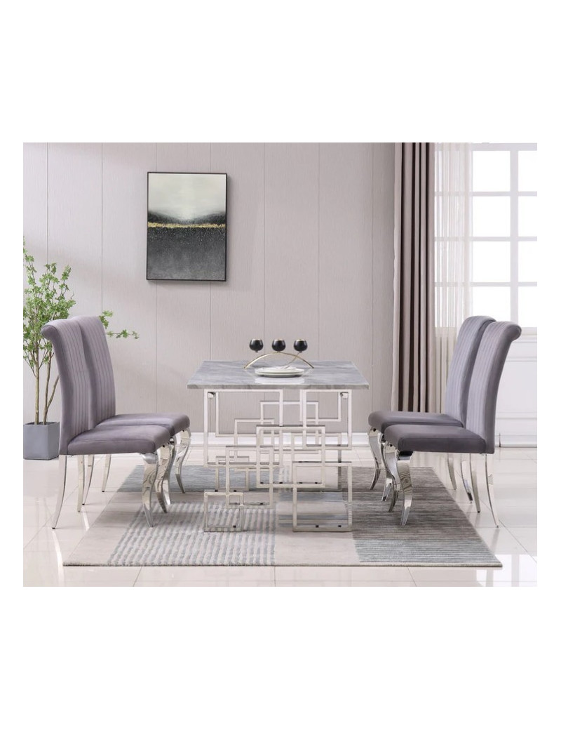 RDT213SMG Dining Set Modern Style Grey Marble Top Stainless Steel Silver Finish by Artisan Furniture