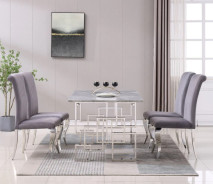 RDT213SMG Dining Set Modern Style Grey Marble Top Stainless Steel Silver Finish by Artisan Furniture