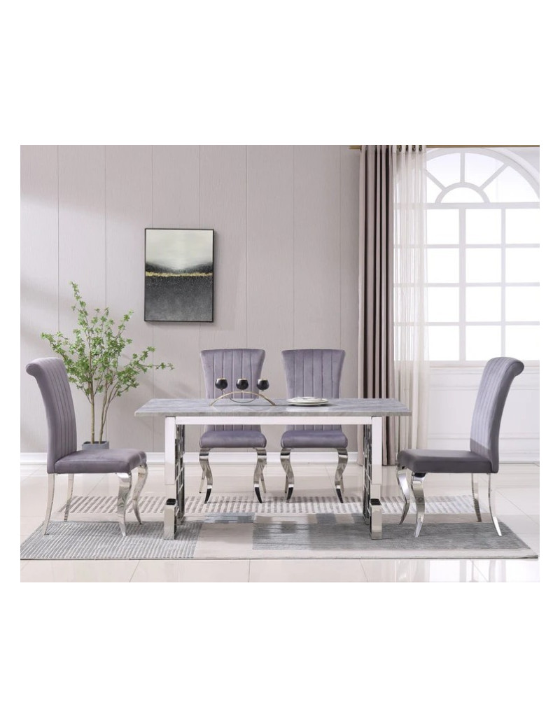 RDT213SMG Dining Set Modern Style Grey Marble Top Stainless Steel Silver Finish by Artisan Furniture