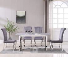 RDT213SMG Dining Set Modern Style Grey Marble Top Stainless Steel Silver Finish by Artisan Furniture