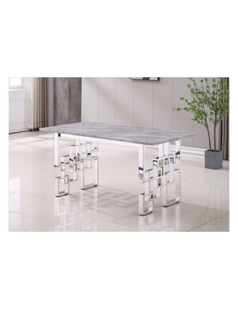 RDT213SMG Dining Set Modern Style Grey Marble Top Stainless Steel Silver Finish by Artisan Furniture