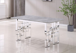 RDT213SMG Dining Set Modern Style Grey Marble Top Stainless Steel Silver Finish by Artisan Furniture