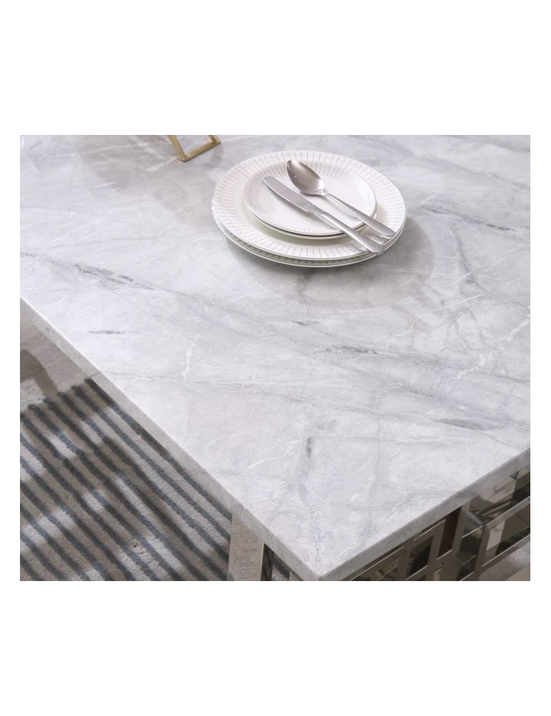 RDT213SMG Dining Set Modern Style Grey Marble Top Stainless Steel Silver Finish by Artisan Furniture