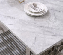 RDT213SMG Dining Set Modern Style Grey Marble Top Stainless Steel Silver Finish by Artisan Furniture