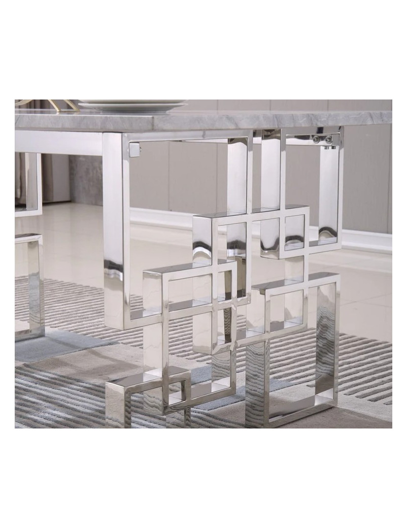 RDT213SMG Dining Set Modern Style Grey Marble Top Stainless Steel Silver Finish by Artisan Furniture