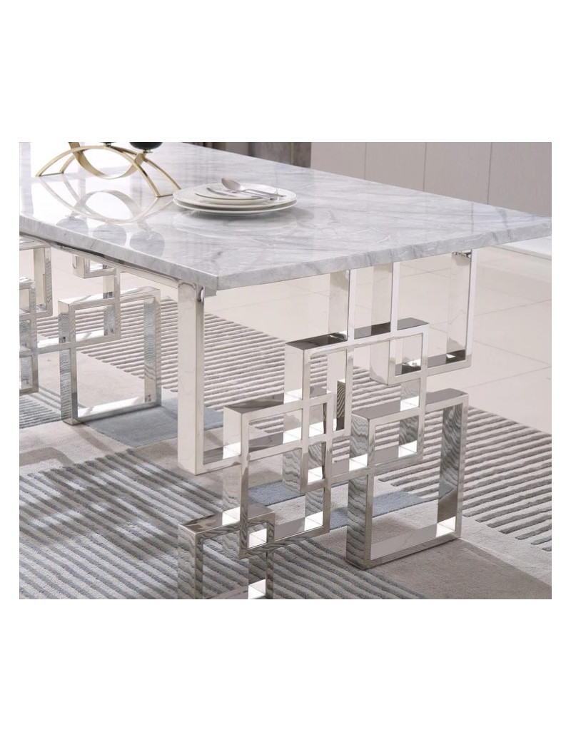 RDT213SMG Dining Set Modern Style Grey Marble Top Stainless Steel Silver Finish by Artisan Furniture
