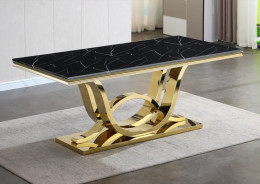 RDT315GMB 7PC Dining Set Modern Style Black Marble Top Stainless Steel Gold Mirrored Finish By Artisan Furniture