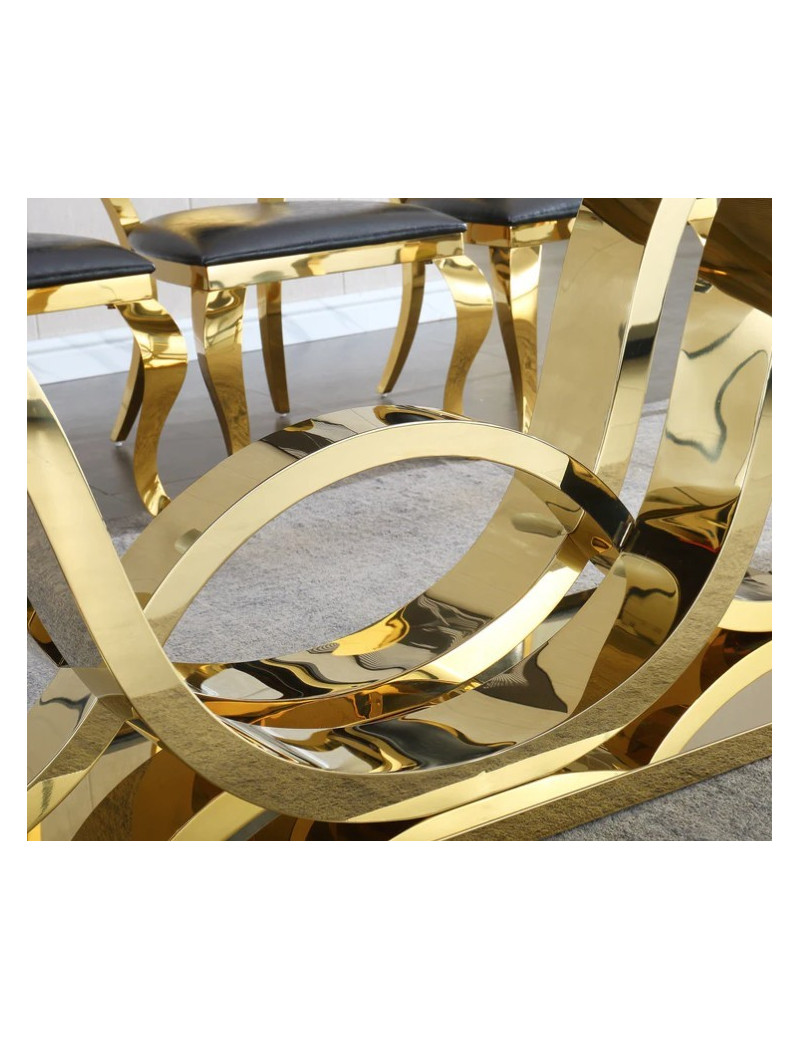 RDT315GMB 7PC Dining Set Modern Style Black Marble Top Stainless Steel Gold Mirrored Finish By Artisan Furniture