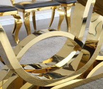RDT315GMB 7PC Dining Set Modern Style Black Marble Top Stainless Steel Gold Mirrored Finish By Artisan Furniture