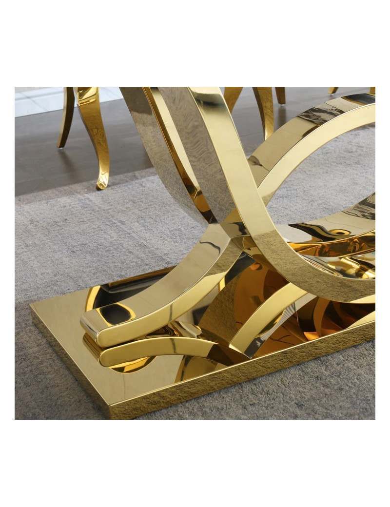 RDT315GMB 7PC Dining Set Modern Style Black Marble Top Stainless Steel Gold Mirrored Finish By Artisan Furniture