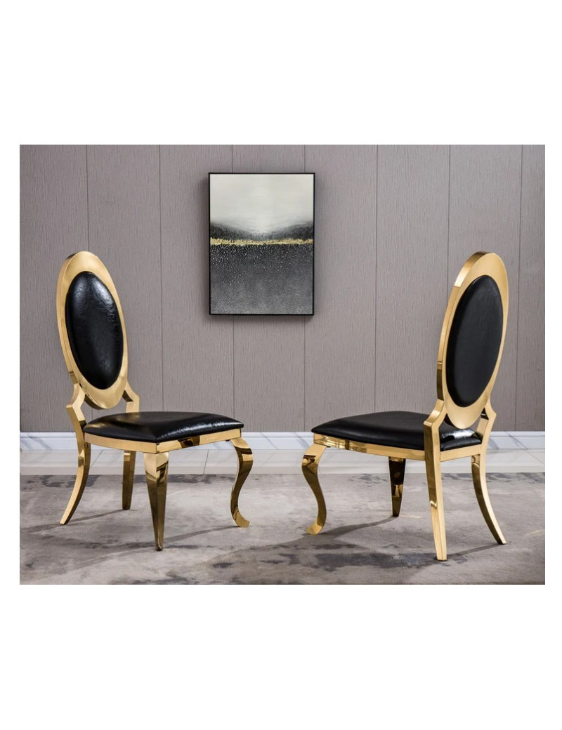 RDT315GMB 7PC Dining Set Modern Style Black Marble Top Stainless Steel Gold Mirrored Finish By Artisan Furniture