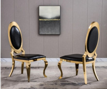 RDT315GMB 7PC Dining Set Modern Style Black Marble Top Stainless Steel Gold Mirrored Finish By Artisan Furniture