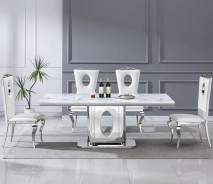 DT318 7PC Dining Set Modern Style White Marble Top Stainless Steel & Silver Finish by Artisan Furniture