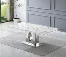 DT318 7PC Dining Set Modern Style White Marble Top Stainless Steel & Silver Finish by Artisan Furniture