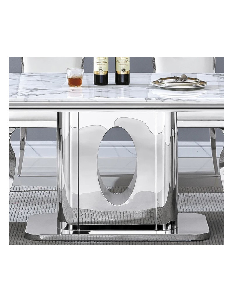 DT318 7PC Dining Set Modern Style White Marble Top Stainless Steel & Silver Finish by Artisan Furniture