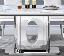 DT318 7PC Dining Set Modern Style White Marble Top Stainless Steel & Silver Finish by Artisan Furniture