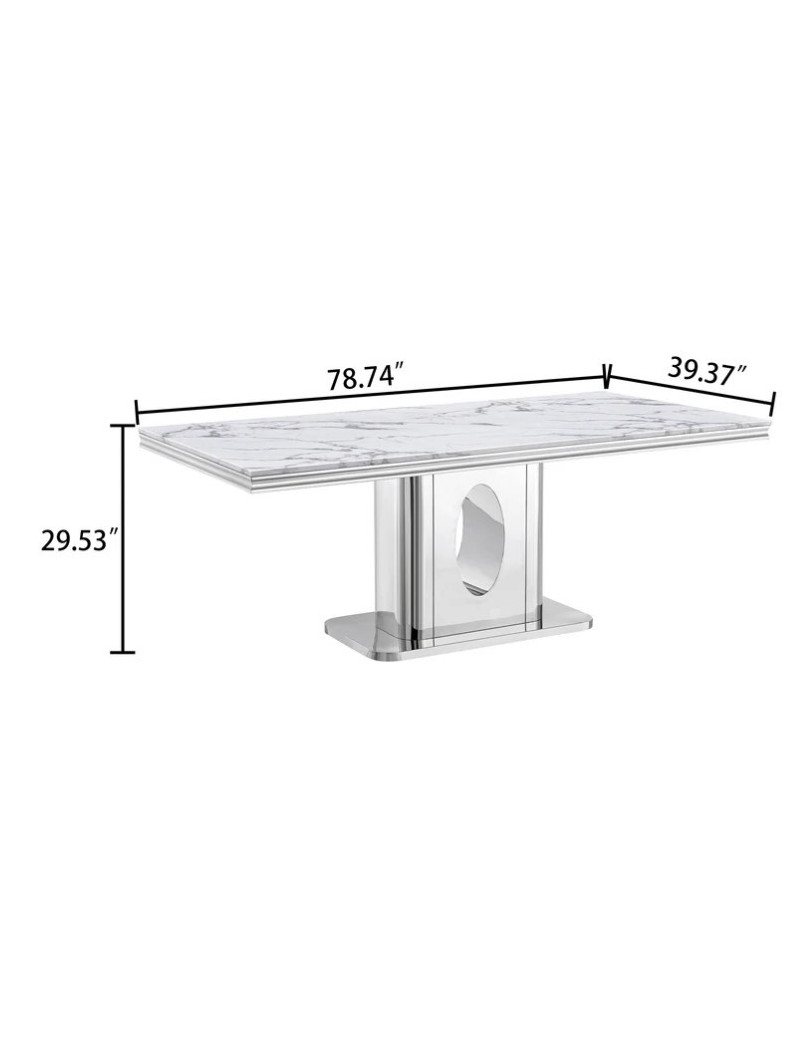 DT318 7PC Dining Set Modern Style White Marble Top Stainless Steel & Silver Finish by Artisan Furniture