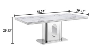 DT318 7PC Dining Set Modern Style White Marble Top Stainless Steel & Silver Finish by Artisan Furniture