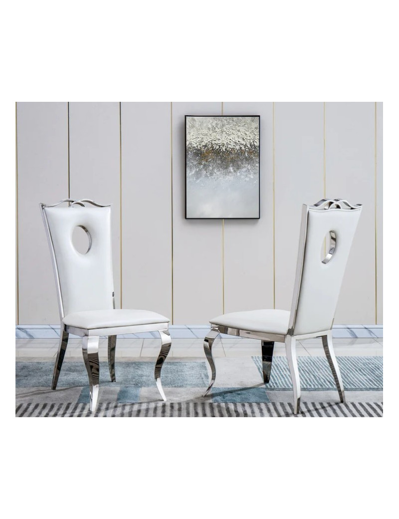 DT318 7PC Dining Set Modern Style White Marble Top Stainless Steel & Silver Finish by Artisan Furniture