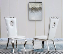 DT318 7PC Dining Set Modern Style White Marble Top Stainless Steel & Silver Finish by Artisan Furniture