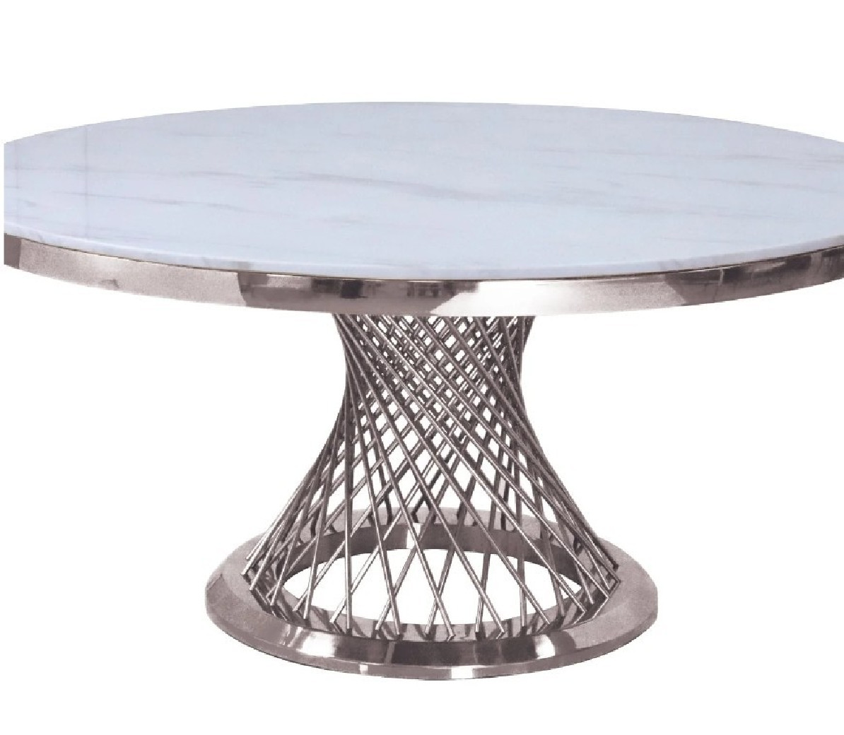 RDT330 5PC Dining Set Round white marble top Stainless Steel & Silver Finish by Artisan Furniture