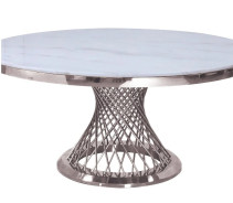 RDT330 5PC Dining Set Round white marble top Stainless Steel & Silver Finish by Artisan Furniture