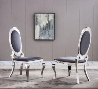 RDT330 5PC Dining Set Round white marble top Stainless Steel & Silver Finish by Artisan Furniture