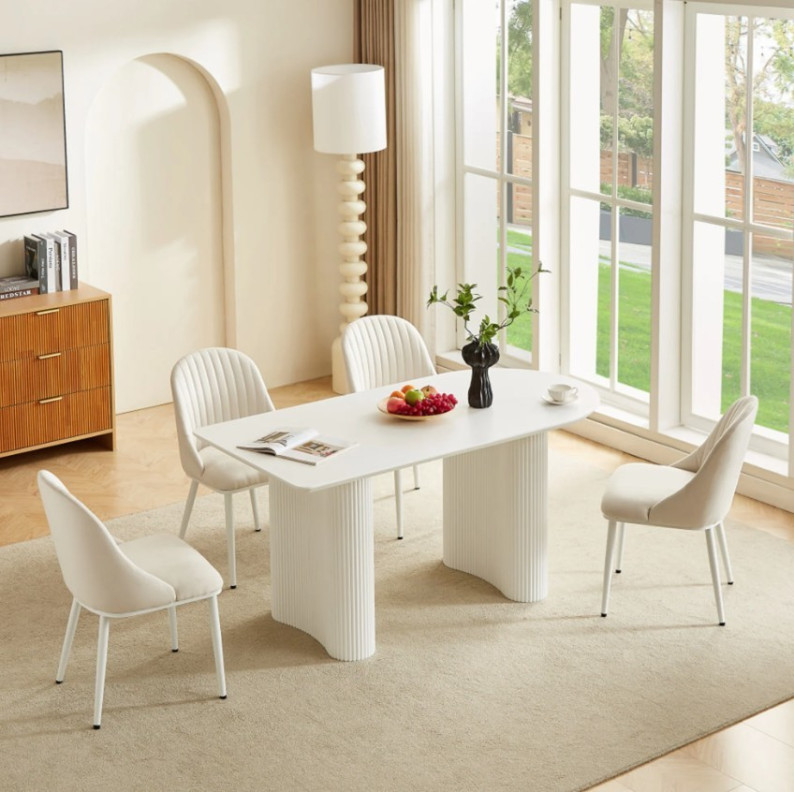DT0223CM  7PC Dining Set Modern Style Matte White Finish by Artisan Furniture