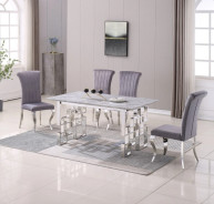 RDT213SMG Dining Set Modern Style Grey Marble Top Stainless Steel Silver Finish by Artisan Furniture