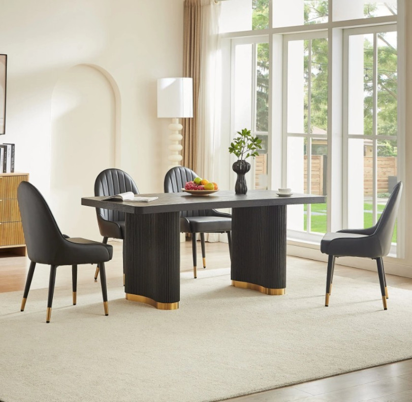 DT0227 7PC Dining Set Modern Style Black MDF Panel & Ripple Legs by Artisan Furniture