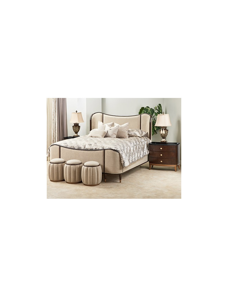 Queen Upholstered Bed 3pc Warm Pecan Camellia Field Collection By Michael Amini 9090000EK3-400