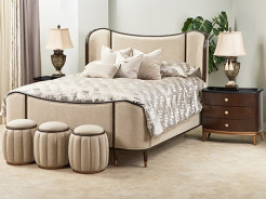 Queen Upholstered Bed 3pc Warm Pecan Camellia Field Collection By Michael Amini 9090000EK3-400