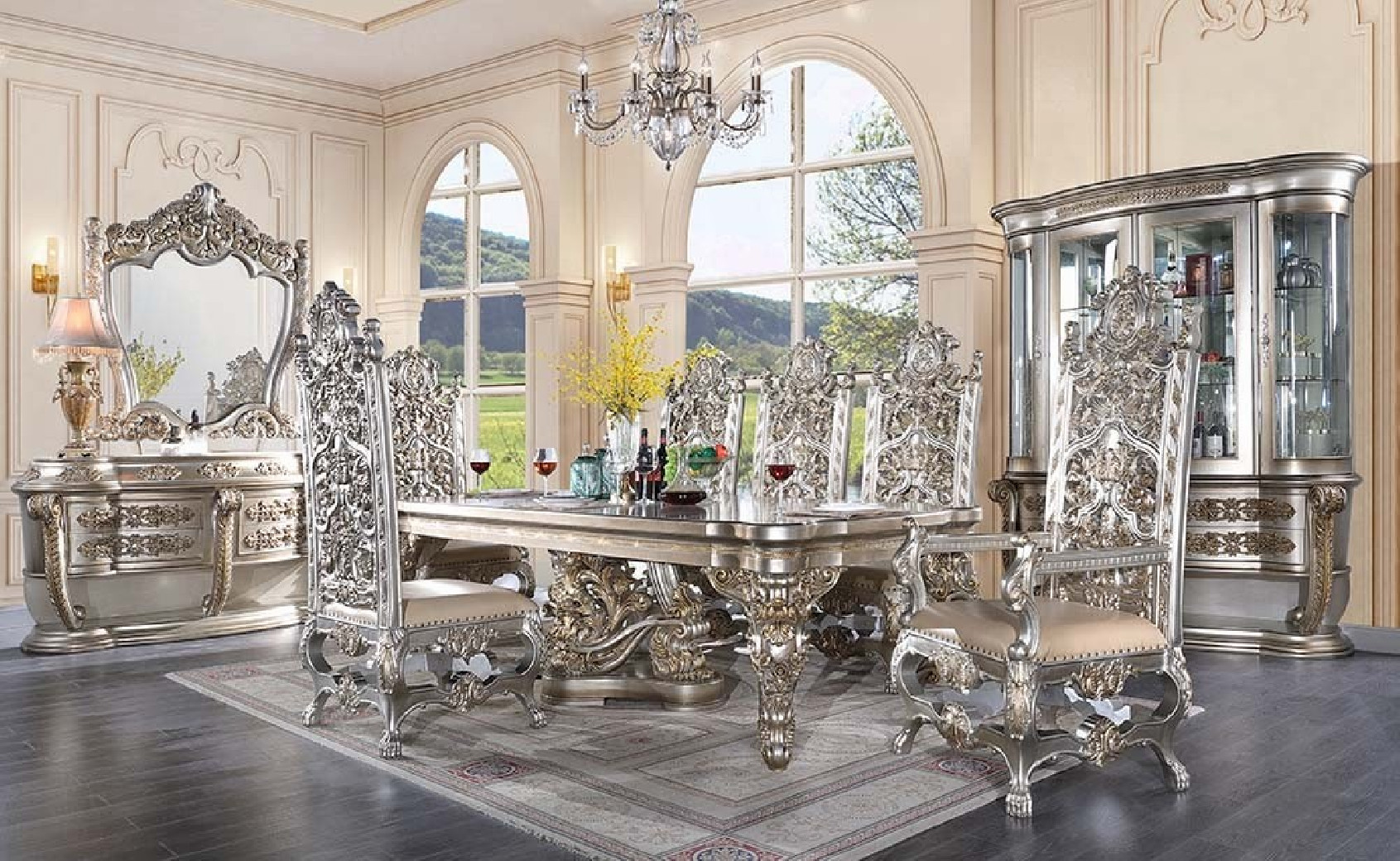DN 01197 PU Champagne & Gold Finish Dining Room Victorian Style Danae Collection By Acme Furniture