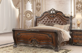 Bella Notte Royal Collection 5 PC Queen Sleigh Bed Set Mahogany Brown Finish By New Classic Furniture