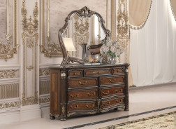 Bella Notte Royal Collection 5 PC Queen Sleigh Bed Set Mahogany Brown Finish By New Classic Furniture