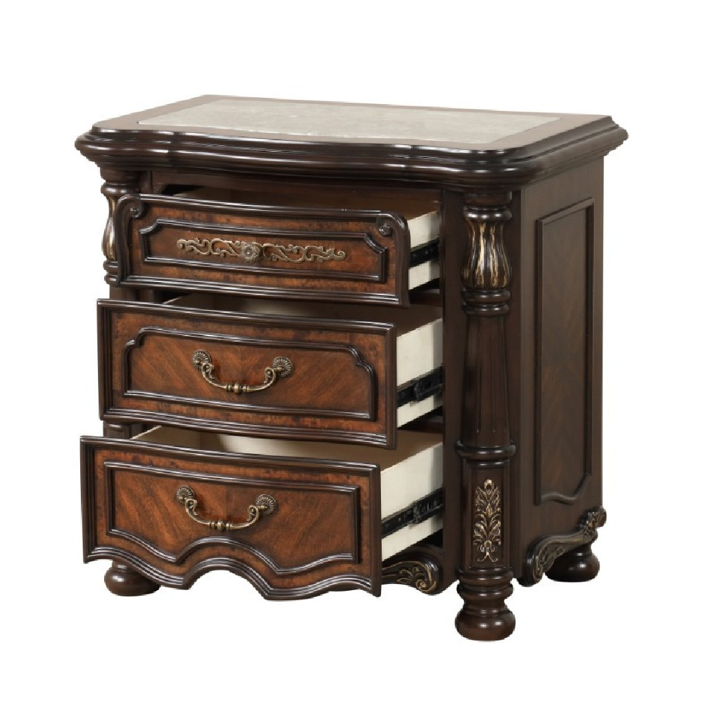 Bella Notte Royal Collection 5 PC Queen Sleigh Bed Set Mahogany Brown Finish By New Classic Furniture